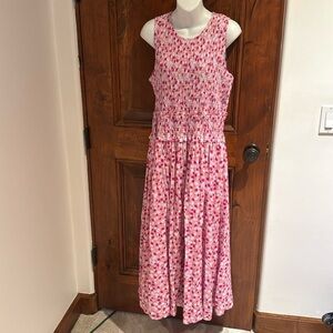 Pink Floral Smocked Maxi Dress - Sleeveless